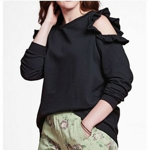 Chelsea Studio cold shoulder ruffle tunic black